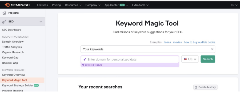 Semrush, keyword magic tool, set